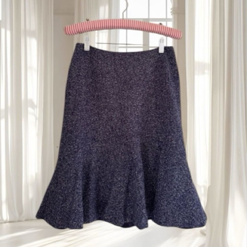 Ann Taylor Blue Marbled Tweed Ruffle Skirt Size 2